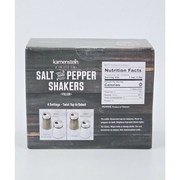 Kamenstein Salt and Pepper Filled Glass Shakers With Rotating Shifters New - Picture 8 of 11